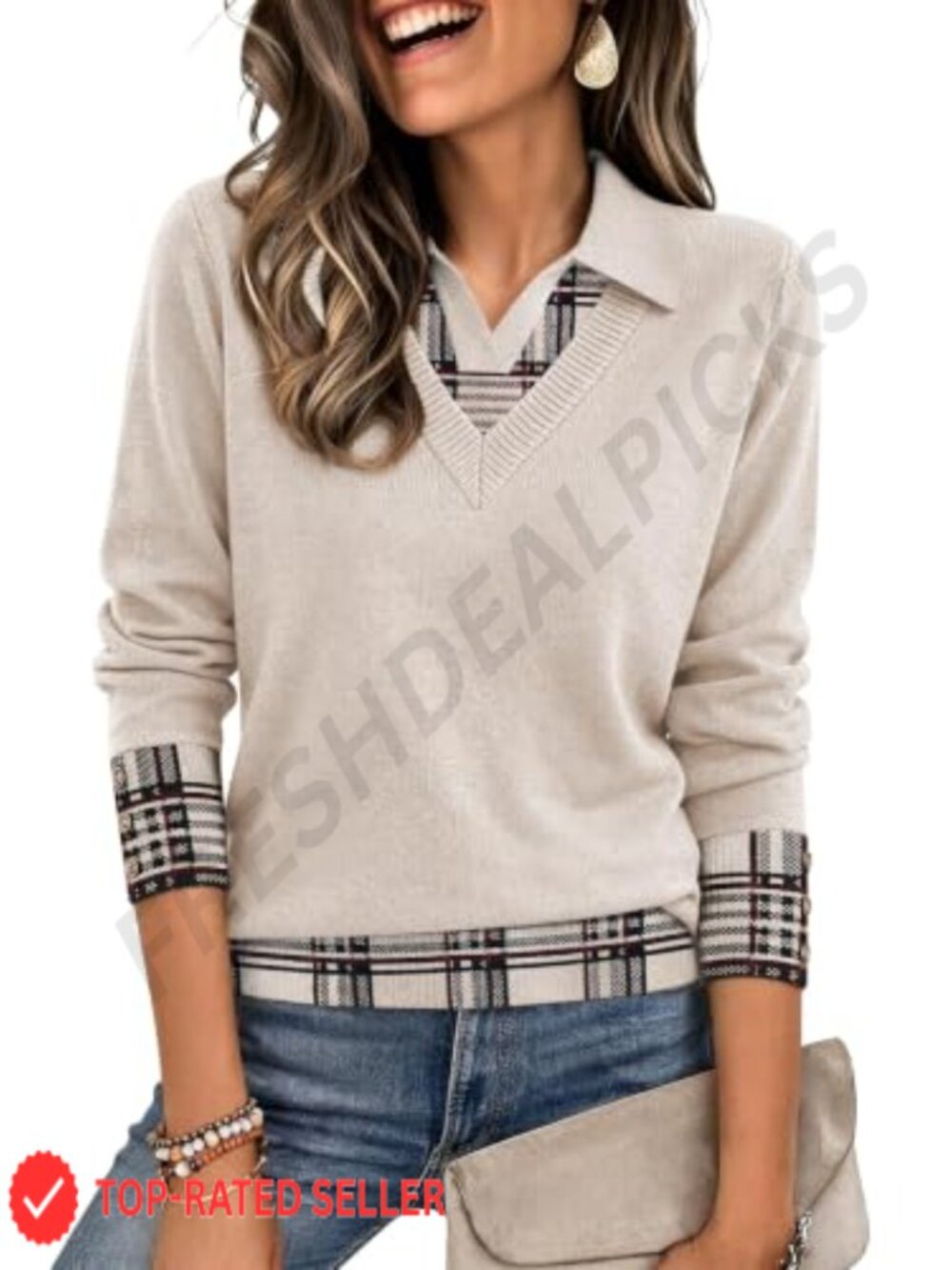 Womens Polo Sweater V Neck Ribbed Knit Long Sleeve Pullover Golf Shirt
